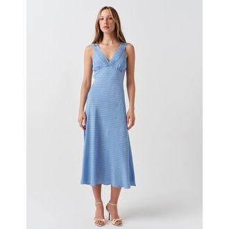 Ghost London Elise Spot Pintuck Crepe Midi Dress in Blue Spot at Nordstrom, Size 14