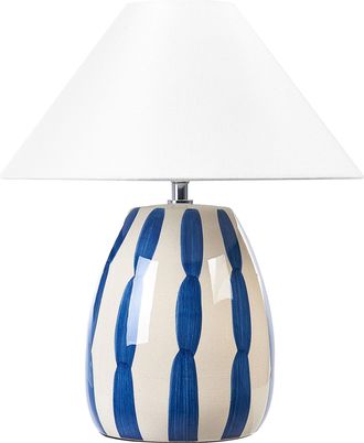 Beliani L&aacute;mpara De Mesa De Cer&aacute;mica Beige Azul Blanco 43 Cm A Mano Pantalla C&oacute;nica Luchetti