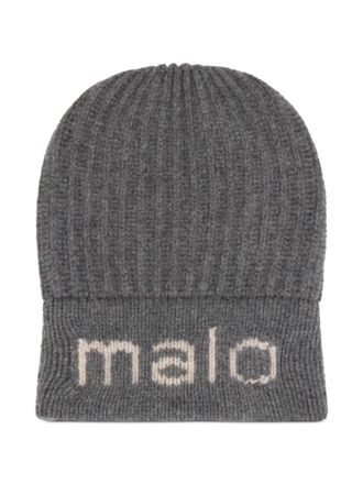 Malo ribbed logo beanie hat - Grijs