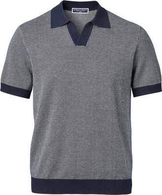 CHARLES TYRWHITT Cotton Birdseye Knitted Polo - Navy & White Size Small by Charles Tyrwhitt
