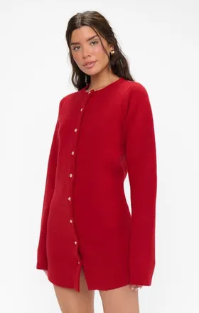 Show me your Mumu Marguerite Cardigan Dress in Lover Red Knit at Nordstrom, Size Medium