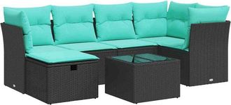 vidaXL Set De Sof&aacute;s De Jard&iacute;n 7 Pzas Con Cojines Rat&aacute;n Sint&eacute;tico Negro Vidaxl