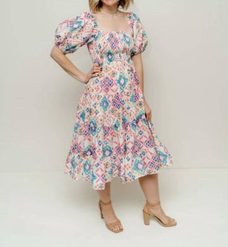 Pinch Design Geometric Midi Dress In Cream Multi