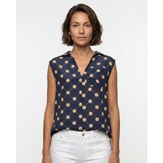 Marni Navy Silk Sleeveless Shirt, Brand Size 36 (US Size 4)