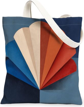 Generic Geometric Canvas Tote Bags, Stylish Color Block Reusable Grocery Bags, Modern Lightweight Washable Shoulder Strap for Trave, Multicolor, 13x15 Inch