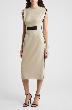 BOSS Detira Grosgrain Waist Detail Sheath Midi Dress in Pumice at Nordstrom, Size 10