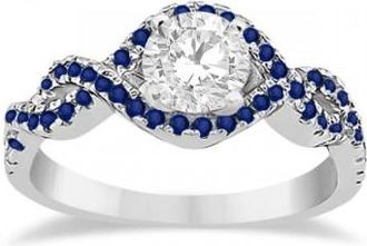 Allurez Blue Sapphire Halo Infinity Engagement Ring In Palladium (0.39ct)