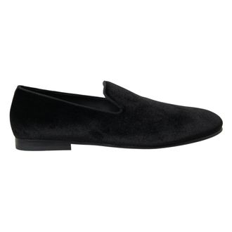Dolce & Gabbana Elegante zwarte fluwelen loafers voor heren - Heren - Loafers - Zwart - 40 EU - Katoen - Schoenen