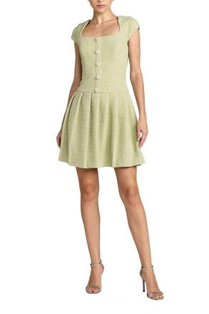Mac Duggal Boucle Cap Sleeve Pleated Skirt Mini Dress in Sage at Nordstrom, Size 10