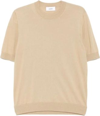 Lardini Beige Cotton T-shirt with Crew Neck
