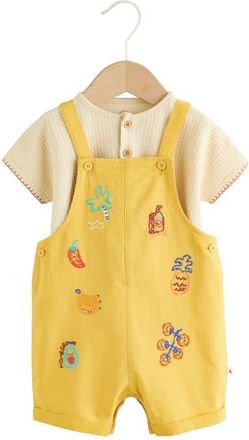 Next Embroidered Romper & Henley T-Shirt Set in Yellow at Nordstrom, Size Newborn