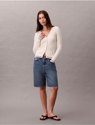 Calvin Klein Jeans Calvin Klein Womens Woven Monologo Cable Cardigan - Neutral - XL