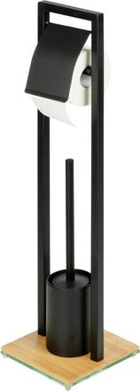 WENKO Bambusa Soporte Para Papel Higi&eacute;nico Y Cepillo Wc Negro