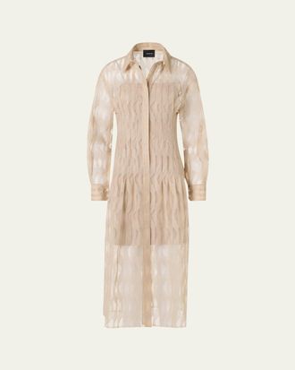 Akris High Plains Embroidered Tulle Midi Shirtdress