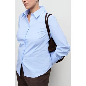 Mango Slim Fit Stretch Poplin Button-Up Shirt in Sky Blue at Nordstrom, Size 10