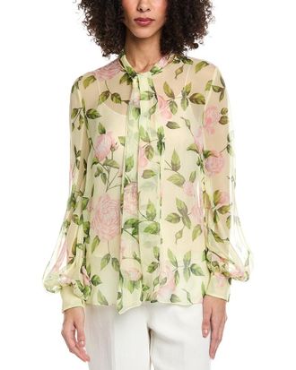 Oscar De La Renta Oscar De La Renta Tie-Detail English Roses Silk Top