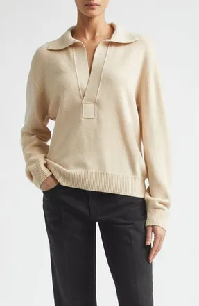 Victoria Beckham Merino Wool & Cashmere Polo Sweater in Elderflower at Nordstrom, Size X-Small
