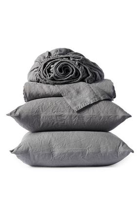 Coyuchi Relaxed Organic Linen Sheet Set in Slate at Nordstrom, Size King