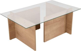 Calicosy Mesa de centro con tablero de vidrio L105 cm - Efecto Roble