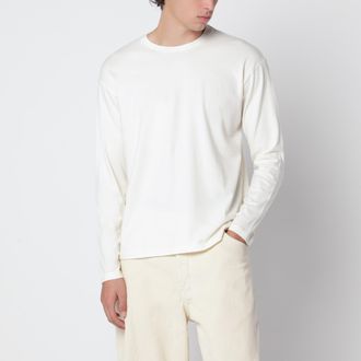 Auralee T-shirt a maniche lunghe bianca in cotone e cashmere