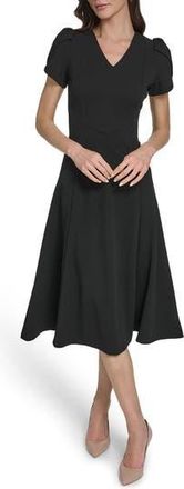 Calvin Klein Short Sleeve A-Line Midi Dress in Black at Nordstrom Rack, Size 16