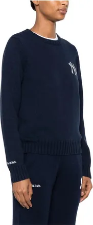Sporty & Rich Heritage Yankees Serif Gebreide Trui - Heren - Ronde hals truien - Blauw - M - Katoen - Truien & Vesten