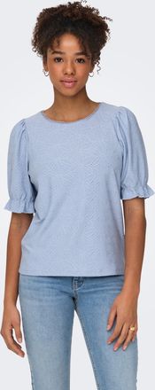 Only Kurzarmshirt ONLY ONLNEW SMILLA LIFE S/S PUFF TOP JRS, Damen, Gr. XS, soft chambray, Jersey, Obermaterial: 95% Polyester, 5% Elasthan, unifarben, regu