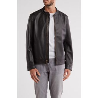 Frye Cafe Leather Racer Jacket in Dark Brown at Nordstrom Rack, Size Xx-Large