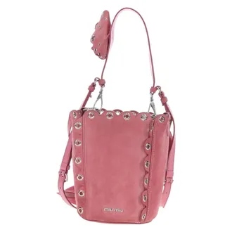 Miu Miu Convertible Bucket Leather With Applique Pink Suede Handbag (Pre-Owned)