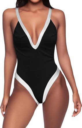 Generic Womens One Piece Swimming Costume Push Up Plus Size Monokini Backless Tummy Control Solid Color Holiday Swimsuit Female Basic Vacation Swims Clothes(B