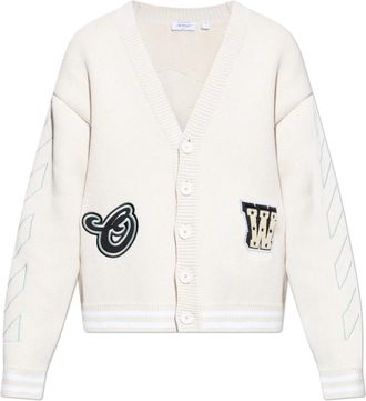 Off-white Star Logo Diagonal Varsity Knit Cardigan - Heren - Vesten - Wit - S - Katoen - Truien & Vesten