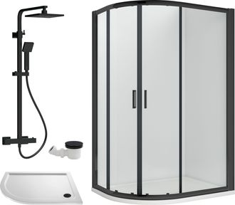 Balterley Offset Left Quadrant Tray Square Shower Waste White Black 1200x 800mm
