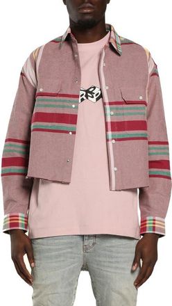 Purple Plaid Crop Snap-Up Shirt in Pink Multi at Nordstrom, Size Xx-Large