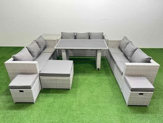 Fimous Patio Outdoor Garden Furniture Sets with Side Table 3 Stool in Light Grey