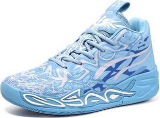 Generic Mens Lightweight Anti-Slip Basketball Shoes - High-top Shock Absorption Sneakers - Indoor Training Sports Shoes (Blue,9.5)