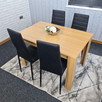 Kosy Koala Kosy Koala - Dining Table and 4 Chairs Oak Effect Wood 4 Black Leather Chairs Dining Room