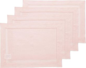 Solino Home Linen Placemats Set of 4, 14 x 19 Inch for Dining Table, Holiday and Everyday Table Decor - Classic Hemstitch in Pink at Nordstrom, Size