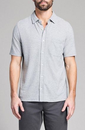 Billy Reid Textured Treme Knit Short Sleeve Button-Up Shirt in Grey Heather at Nordstrom, Size X-Large