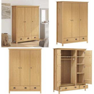 vidaXL Armadio a 3 Ante Hill 127x50x170cm Legno Massello di Pino - Armadio in legno - Armadio con cassetti