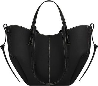 Generic Genuine Leather Womens Tote Bag - Large Capacity Barrel-shaped Commuter Shoulder Bag (Black rice noodle small [with label])