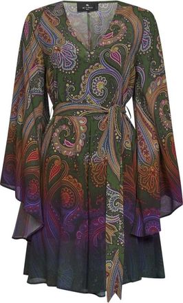 Etro Kleedjes, Dames, Veelkleurig, S, Polyester, Mini jurk met riem en degrad&eacute; paisley motief