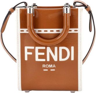 Fendi Fendi Brown Patent Leather & Canvas Sunshine Shopper Tote Mini (Authentic Pre- Loved)