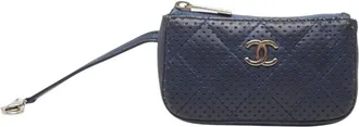 Chanel Matelasse Navy Leather Coin Purse/Coin Case (Pre-Owned)