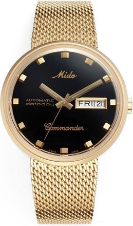 Mido Commander Automatic Mesh Strap Watch, 37mm in Gold/black/gold at Nordstrom