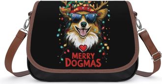 Generic Shetland Sheepdog Christmas Crossbody Bag Womens Handbag PU Message Bags Shoulder Purse with Adjustable Strap