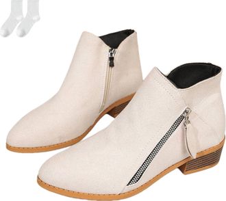 Generic Womens Ankle Boots in A Suede Look, Fashionable Ankle Boots with A Low Block Heel And Side Zipper, Comfortable Boots with A Round Toe for Everyday Wea