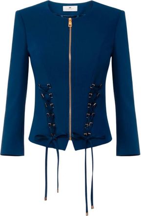 Elisabetta Franchi Double-Breasted Stretch Crepe Jas - Dames - Zomerjassen - Blauw - L - Polyester - Jassen