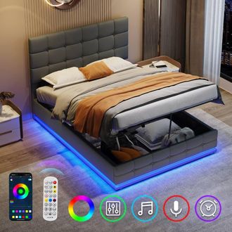 Matteo Grey Ottoman Double Bed Frame with LED & Hydraulic Storage