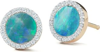 Mateo Bijoux 14kt geelgouden stud oorbellen met diamant en opaal