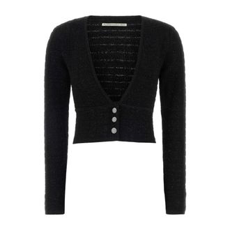 Alessandra Rich Cardigans, female, Black, Size: 2XS Sequin Knit Crop Cardigan